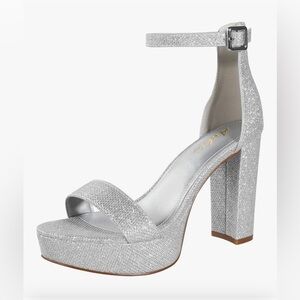 Ankis Chunky Platform Heels in Silver- 4 Inch, size:8 NEW without tags!